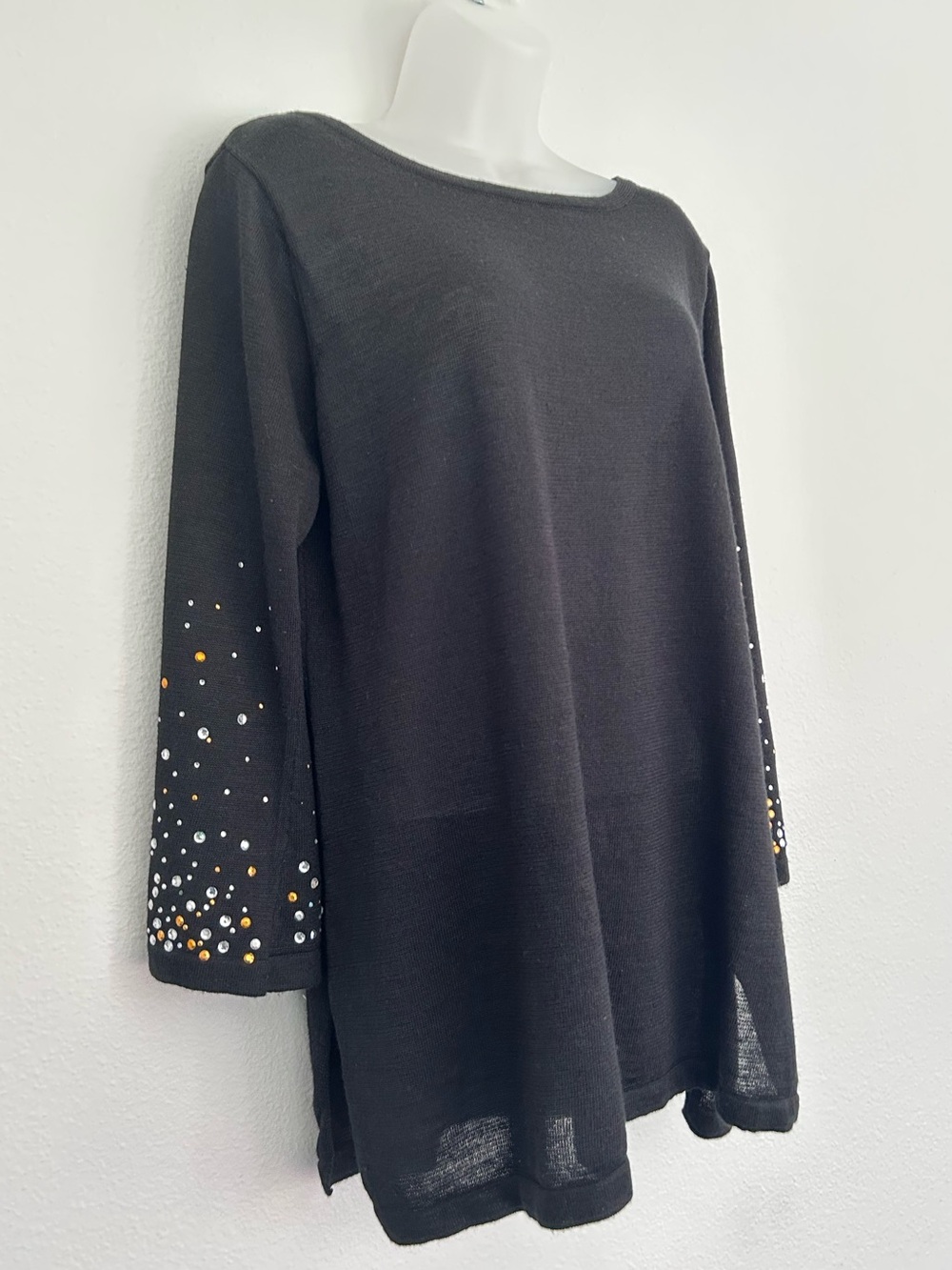 Black Embellished lightweight Sweater with crystal Accents L